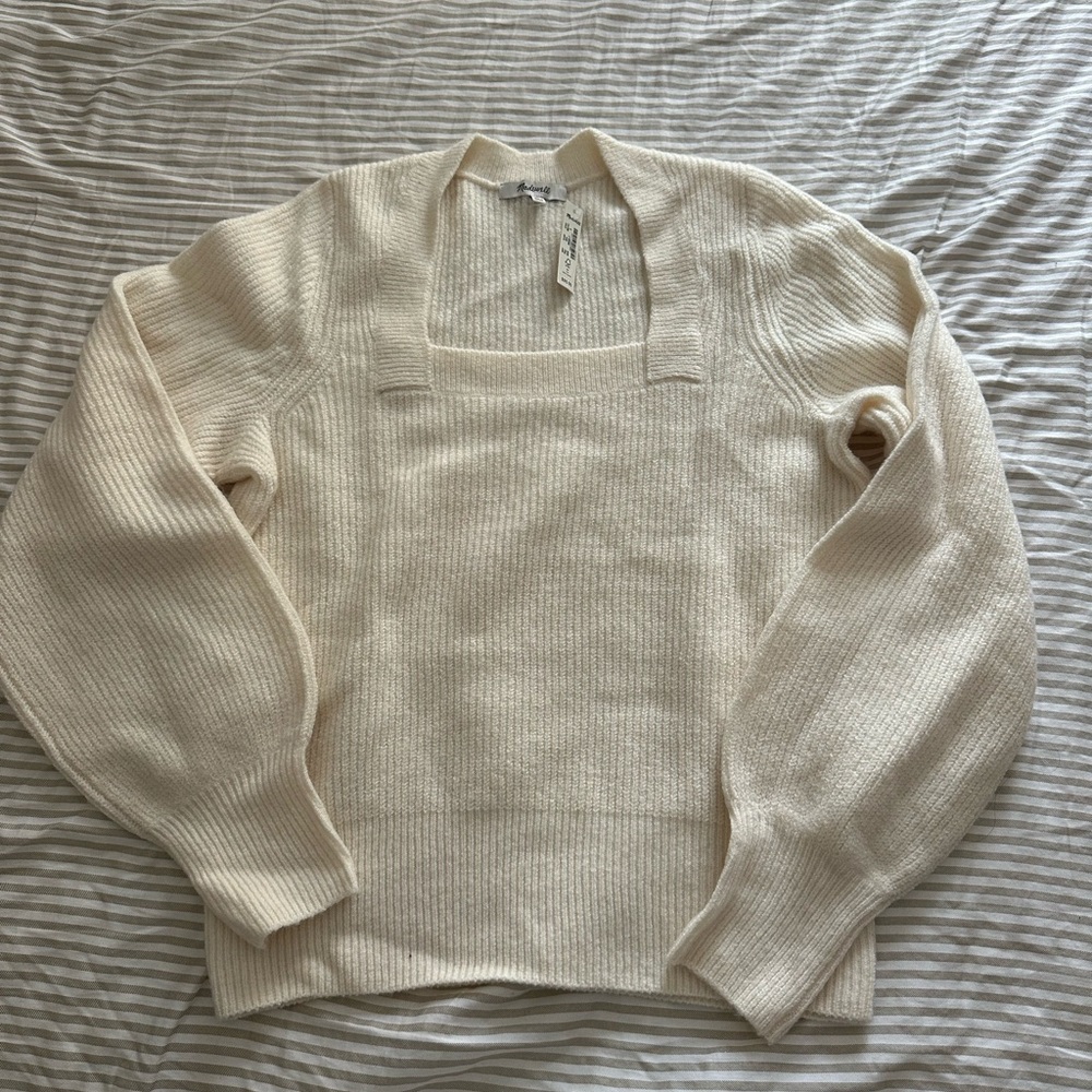 Madewell Cream Ribbed Knit square neck Sweater